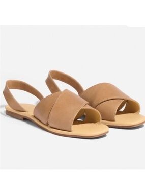 Nisolo All Day Sandals Womens Size 8.5 Leather Almond Tan Crossover Toe Straps